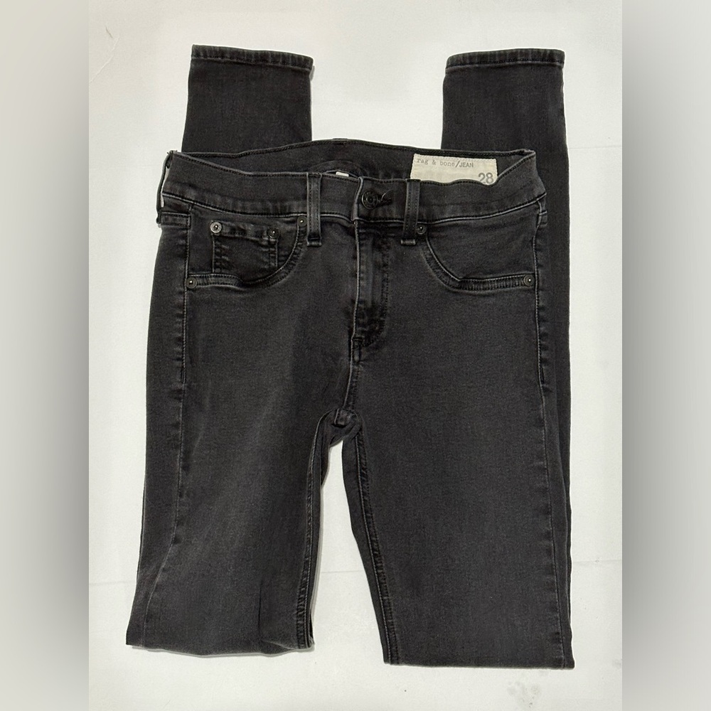 Rag & Bone Jeans Leggins Night Black Size 28 Mock Pockets Mid Rise Comfy Faded